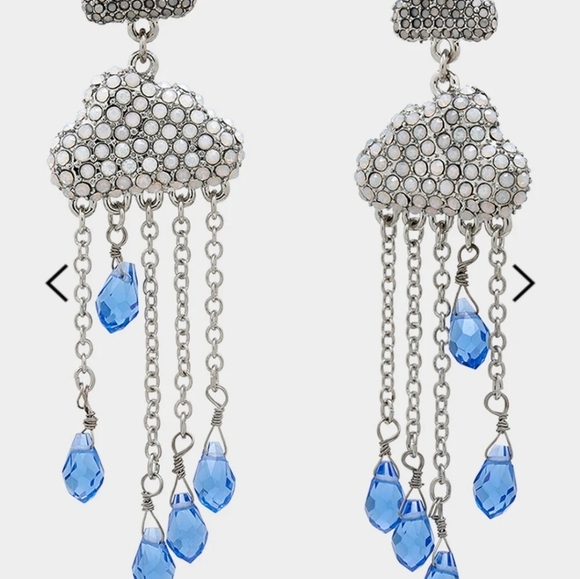 🔹️Betsey Johnson 🔹Hop To It Silver Tone  Cloud Chandelier Earrings Blue Fringe - Picture 1 of 2